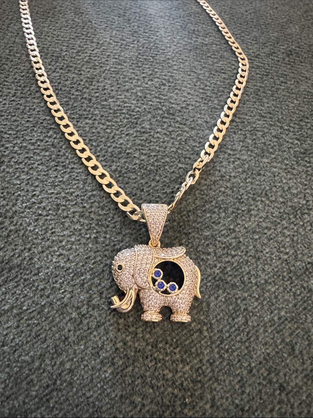 Gold Elephant Pendant Necklace with Blue Accents